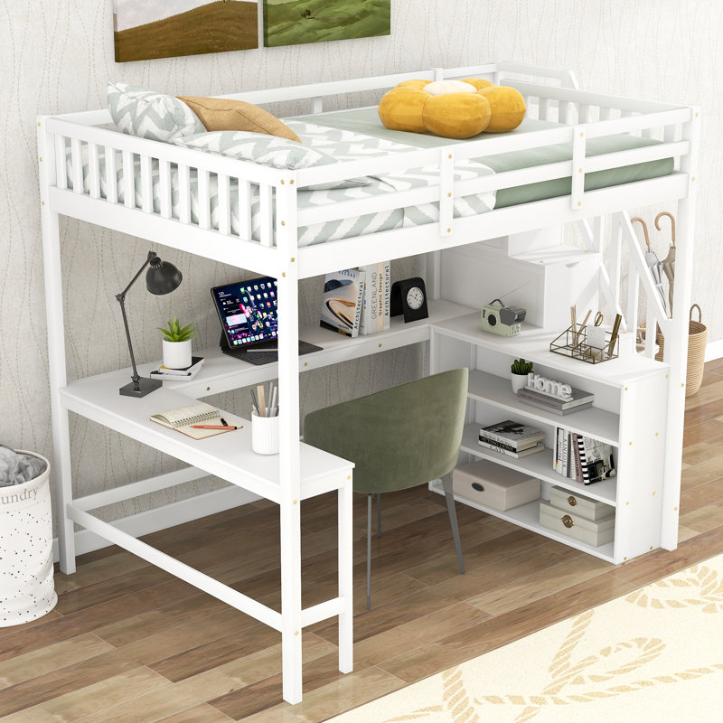 Harriet Bee Ennie Full Loft Bed with Builtin Desk and Bookcase Wayfair